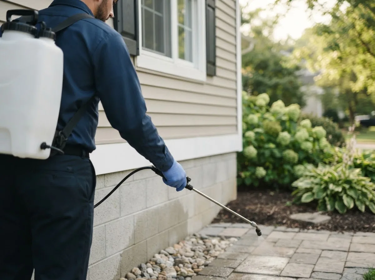 Pest control technician inspecting a home in Greenbush, ME